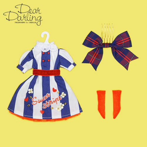 クロスワールドコネクションズ Junie Moonプロデュース Dear Darling Fashion for Dolls sandy  ストライプワンピースセット(22cm) ネイビー